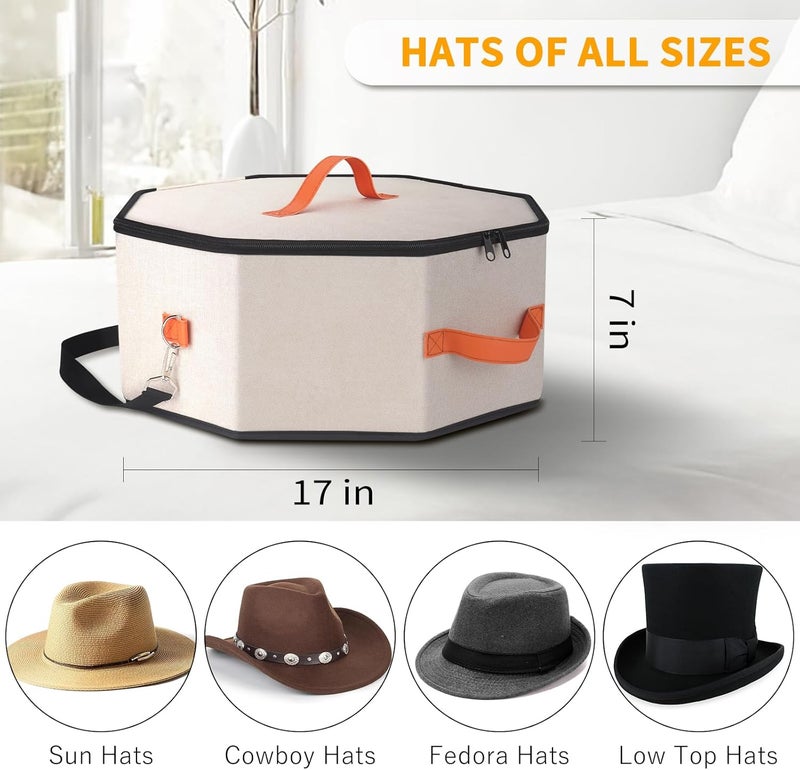 kushon Hat Storage Box for Women & Men, Hardboard Support Hat Boxes with 1 Door Hook Hat Organizer, Cowboy Hat Box for Travel, Hat Bag Hat Case (Beige) - Image 4